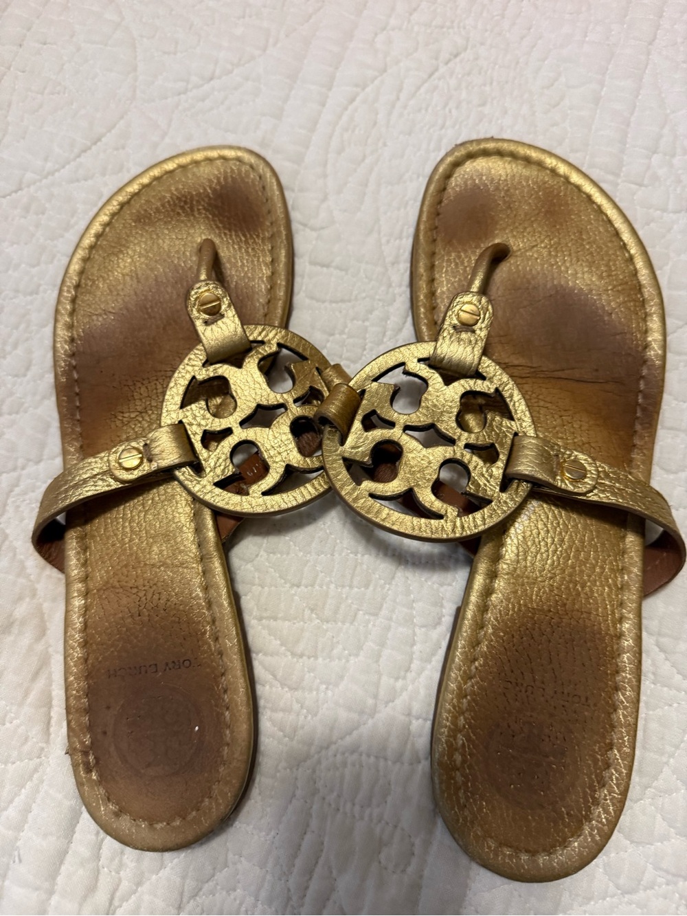 Tory Burch Metallic Gold Logo Thong Sandals